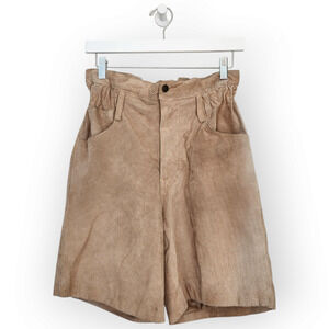Vintage Express Camel Tan Seude Leather High Waisted Paper Bag Shorts XS